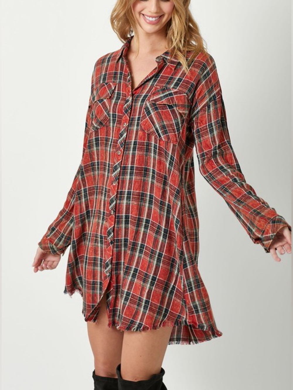 🍂SPECIAL🍂ROLLED UP SLEEVE WASHED PLAID SHIRT
DRESS|RED